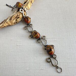 Vintage 7.5" Art Glass Bracelet Red Yellow Brown